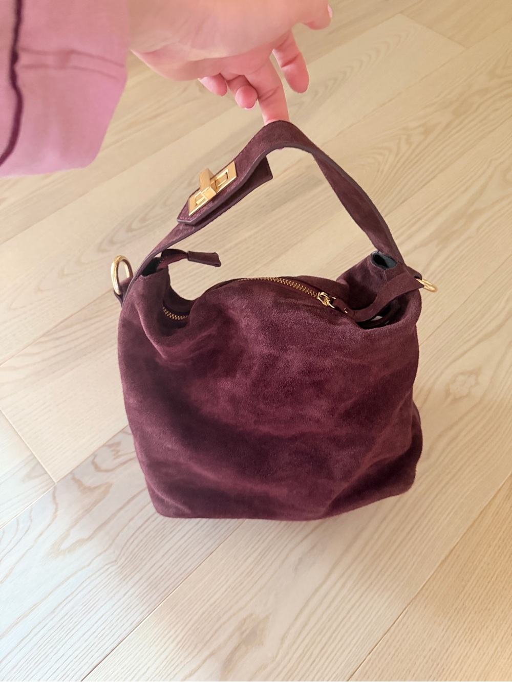 VIOLA CASTELLANI SMALL FOLDED HANDLE SATCHEL BURGUNDY SUEDE - Picture 4 of 13